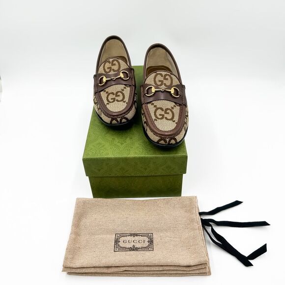 Gucci Shoes - Gucci Horsebit GG Maxi Leather Canvas Loafers Size 38, 8